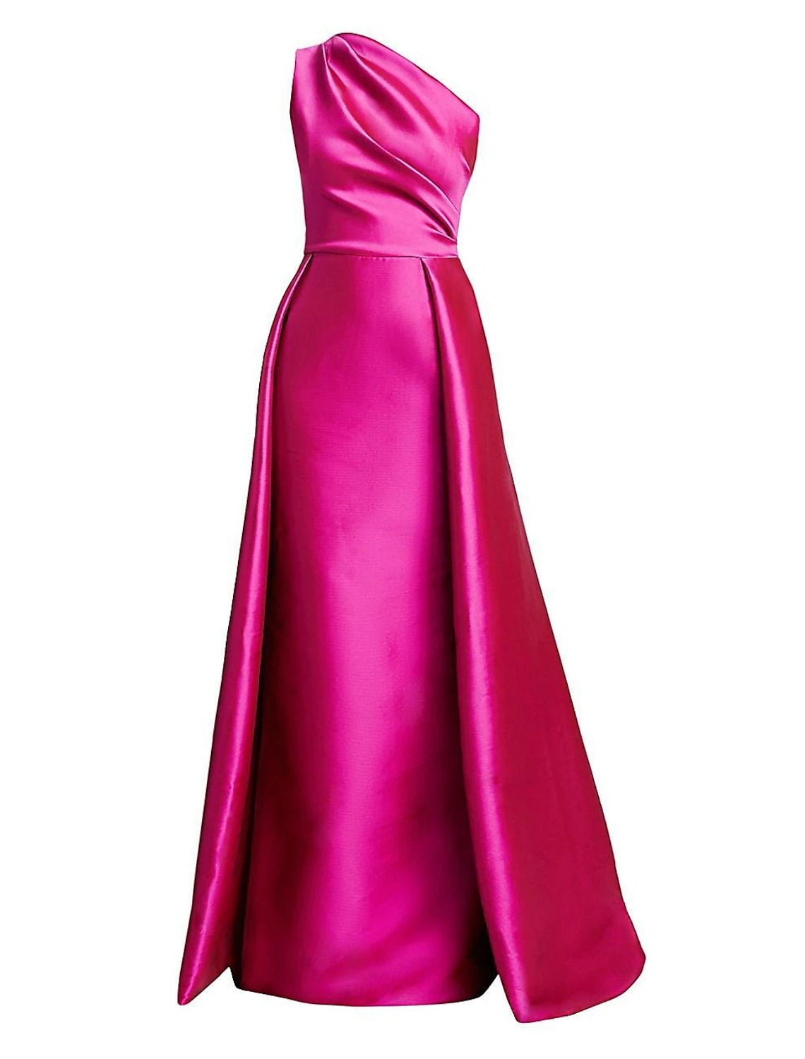 Women's Distressed SkirtsSheath / Column Evening Gown Hot Pink Dress Wedding Guest Floor Length Sleeveless One Shoulder Satin with Overskirt Pure Color