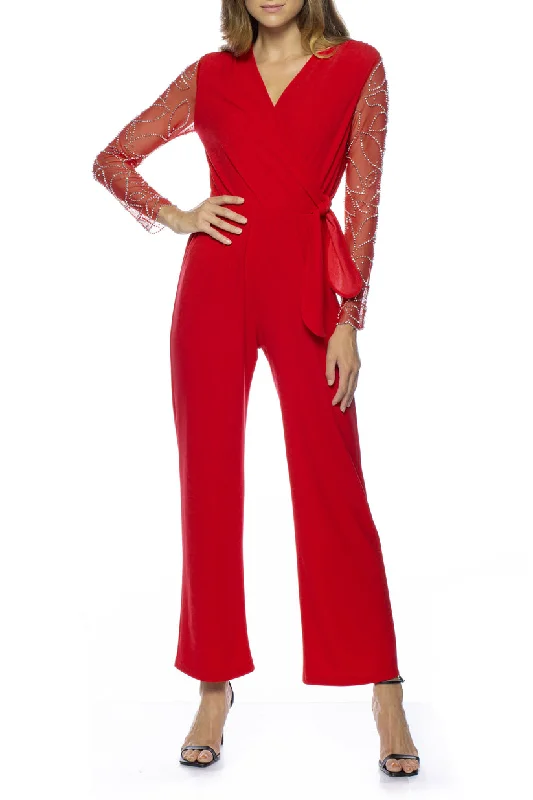 Women's Jumpsuits with U-Shaped NeckMarina 268040 Long Sleeve Formal Eevening Jumpsuit