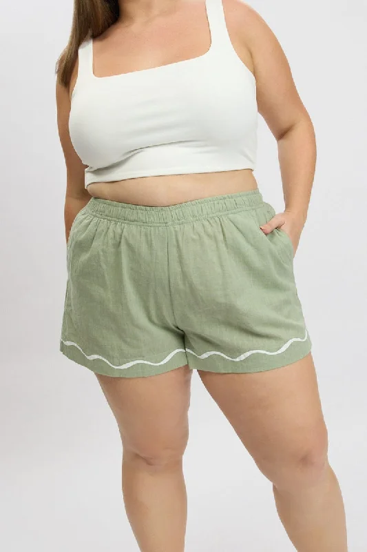 Women's Boho ShortsGreen Elastic Waist Pull On Shorts