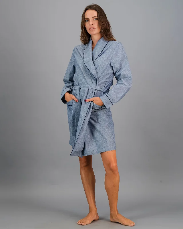 women's pajamas with a touch of eleganceWomens Gown - Chambray Indigo - Navy Piping