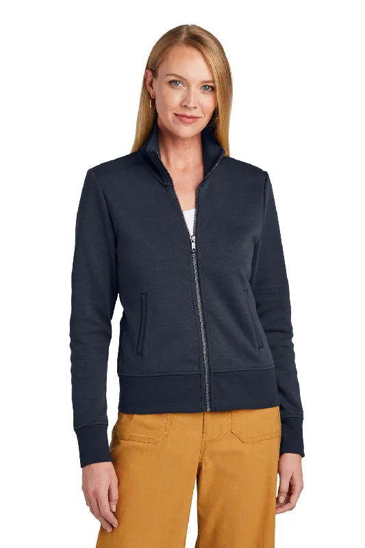 Women's Hooded Sweatshirts with Linen LiningBrooks Brothers Womens Double Knit Full Zip Sweatshirt w/ Pockets - Night Navy Blue