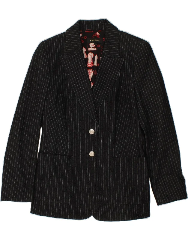 Women's Coats with Fur Trimmed PocketsESCADA Womens 2 Button Blazer Jacket IT 40 Small Black Striped Cotton