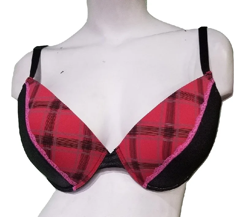 padded plunge braPlus-size Red Plaid Bras