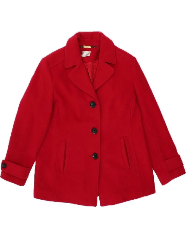 Women's Coats with Fur Trimmed HoodEASTEX Womens Overcoat UK 12 Medium Red Wool