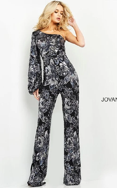 Women's Jumpsuits with BeltJovani 03425 One Shoulder Jumpsuits