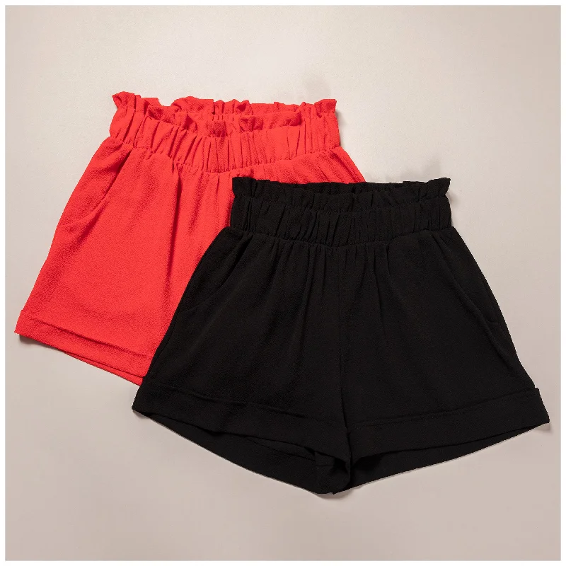 Women's Knit ShortsHigh-Waist Ruffle Top Cuff Shorts