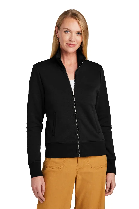 Women's Hooded Sweatshirts with Flannel LiningBrooks Brothers Womens Double Knit Full Zip Sweatshirt w/ Pockets - Deep Black