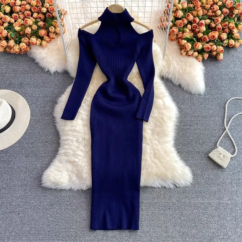 Women's Low-Waisted Skirtsknitted stretch dress women's new strapless sweater dress fashionable long skirt    S4041