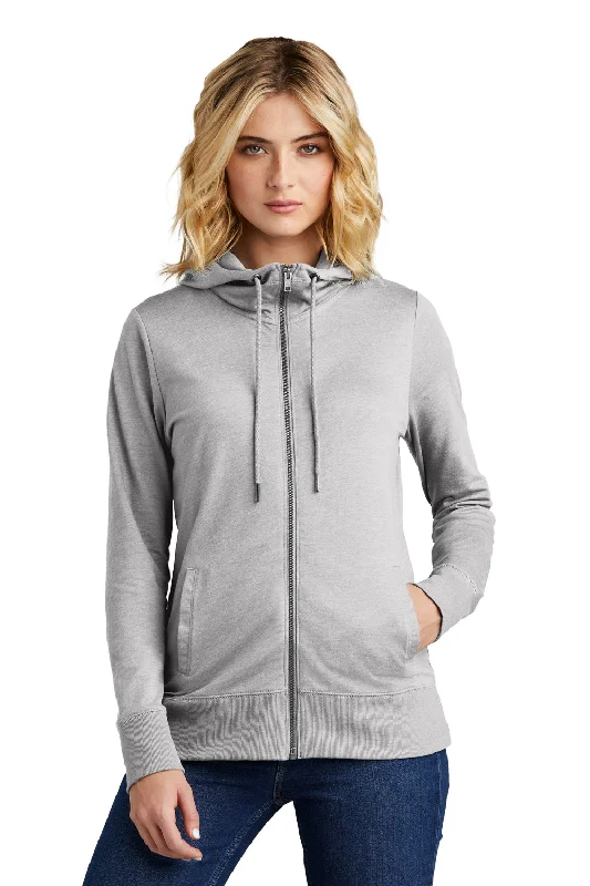 Women's Hooded Sweatshirts with Low WaistDistrict Womens French Terry Full Zip Hooded Sweatshirt Hoodie w/ Pockets - Heather Light Grey