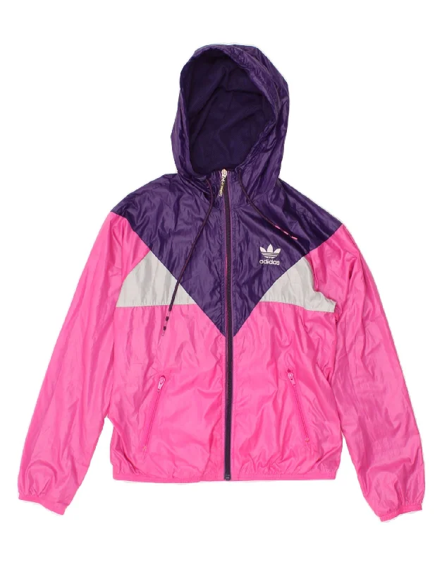 Women's Wool CoatsADIDAS Womens Graphic Hooded Rain Jacket UK 8 Small Pink Colourblock