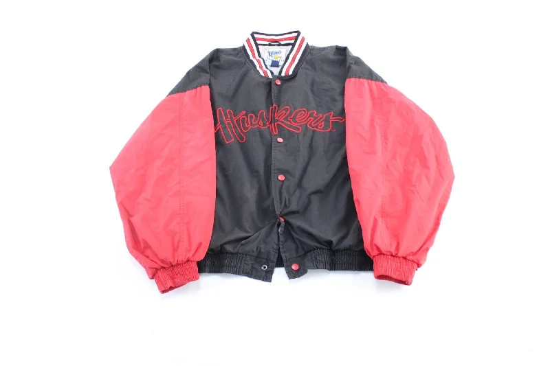 Women's Coats with Fur Trimmed Collar90's Nebraska Huskers Embroidered Jacket