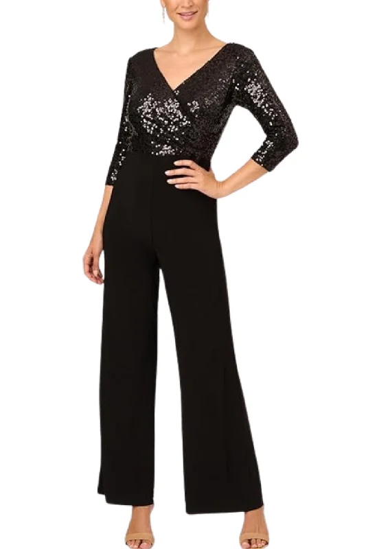 Women's Jumpsuits with Lapel CollarAdrianna Papell AD5E210877 Long Sequin Formal Mother of the Bride Jumpsuit