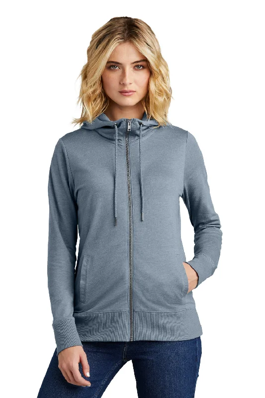 Women's Hooded Sweatshirts with Relaxed WaistDistrict Womens French Terry Full Zip Hooded Sweatshirt Hoodie w/ Pockets - Heather Flint Blue