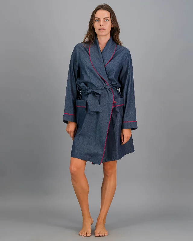 women's pajamas with a sophisticated eleganceWomens Gown - Denim Dark Blue - Red Piping