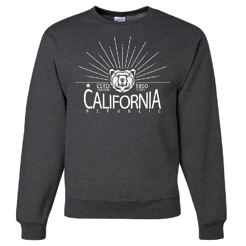 Women's Hooded Sweatshirts with Fleece LiningCalifornia Golden State White Print Crewneck Sweatshirt