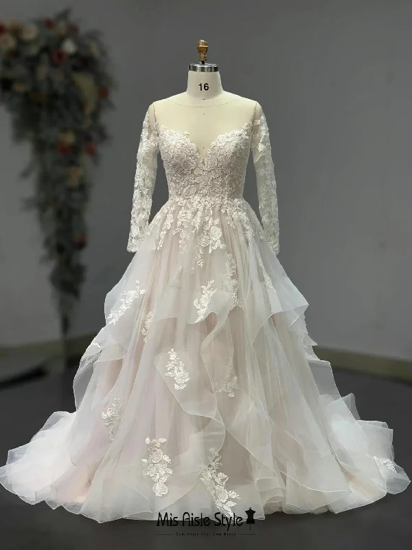 Women's Edgy SkirtsLong Sleeve Tiered Skirt Wedding Dress