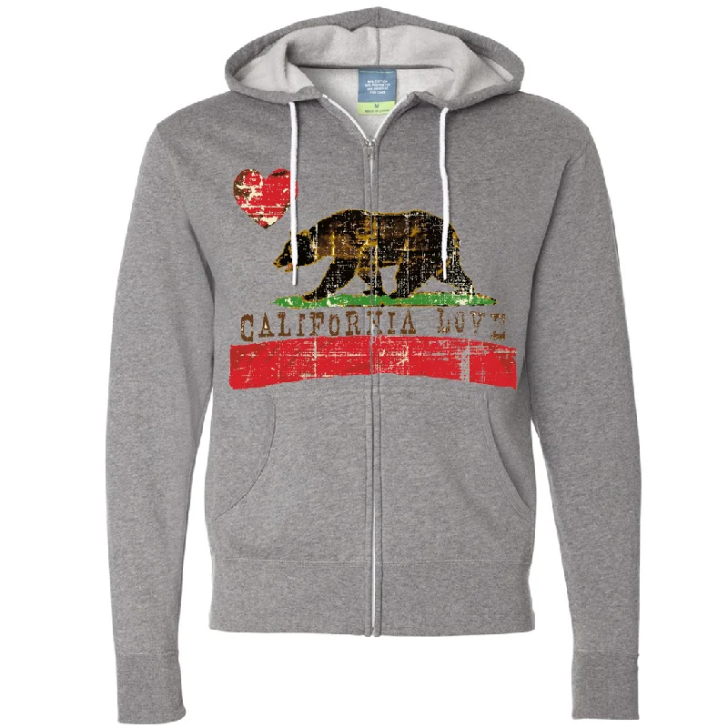 Women's Hooded Sweatshirts with Fitted WaistCalifornia Love Distressed Zip-Up Hoodie