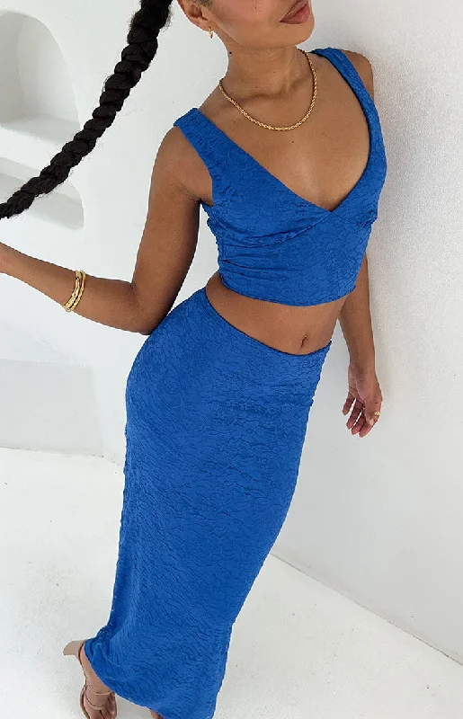 Women's Low-Neck DressesMimosa Blue Lace Maxi Skirt