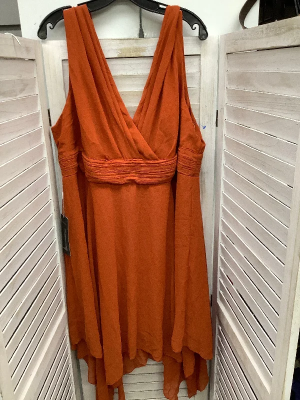 Women's Round-Neck DressesDress Party Midi By Clothes Mentor In Orange, Size: 3x