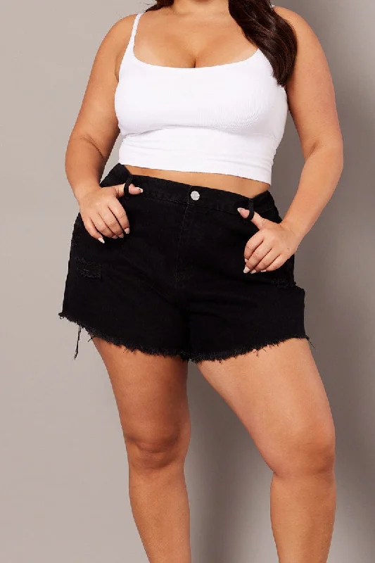 Women's Tailored ShortsBlack Relaxed Shorts High Rise