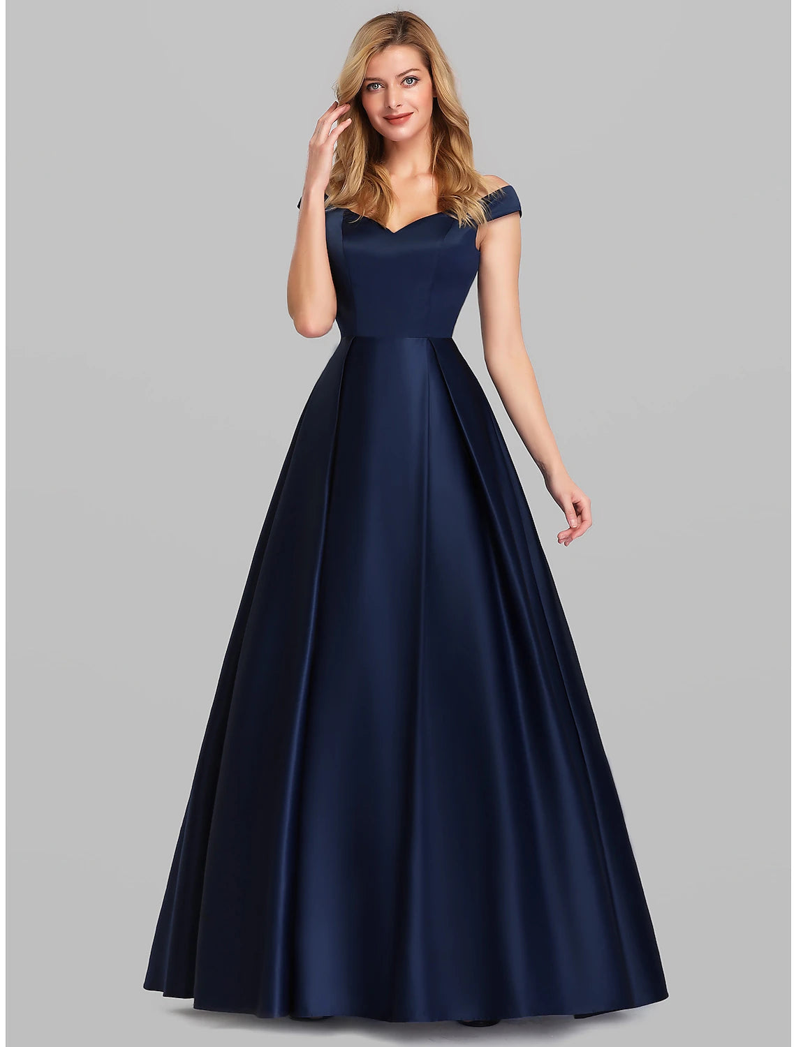 Women's Collarless DressesBall Gown Party Dress Elegant Quinceanera Prom Birthday Dress Off Shoulder Short Sleeve Floor Length Satin with Pleats