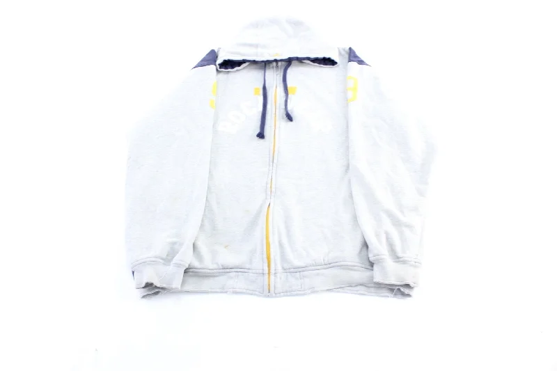 Women's Coats with Fur Trimmed CollarY2K Rocawear Embroidered Blue, Grey, & Yellow Zip Up Hoodie