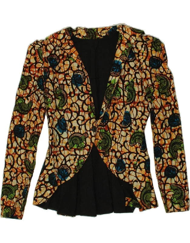 Women's Coats with Fur Trimmed CollarVINTAGE Womens Abstract Pattern Blazer Jacket UK 10 Small Multicoloured