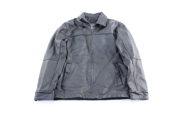 Women's Trench CoatsCovington Black Leather Zip Up Jacket