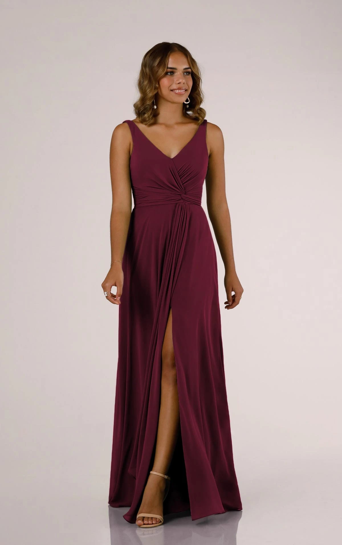 Women's Edgy SkirtsV-Neckline Wrapped Bridesmaid Dress with Skirt Slit