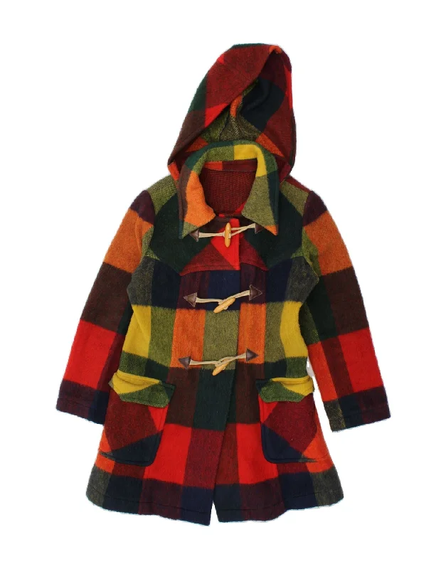 Women's Coats with ZipperVINTAGE Womens Hooded Duffle Coat UK 14 Medium Multicoloured Check