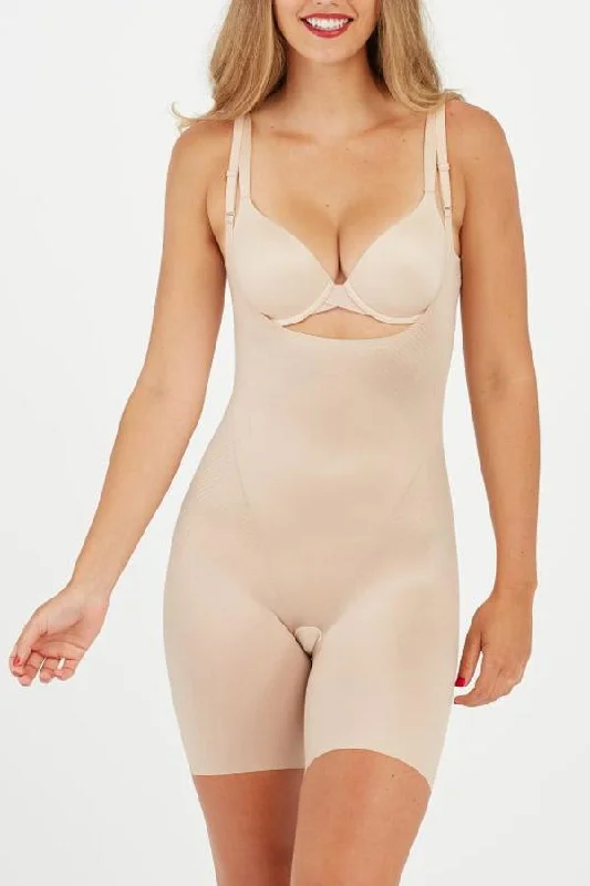 lightweight body suit for everyday wearThinstincts 2.0 Open Bust Mid Thigh Bodysuit- SPANX