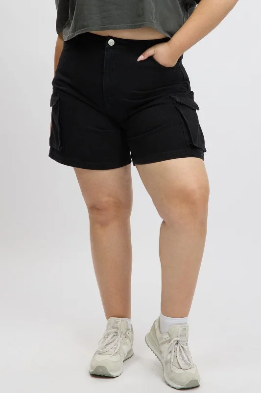 Women's Winter ShortsBlack Cargo Shorts High Rise