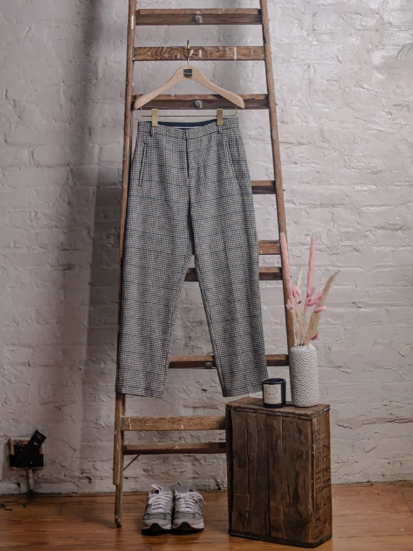 Women's Minimalist ShortsGrey Checked Straight Leg Wool Trousers-Sample