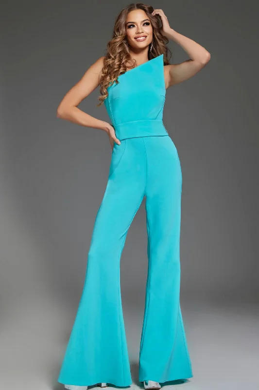 Women's Jumpsuits with Mandarin CollarJovani 43567 Long One Shoulder Formal Jumpsuit