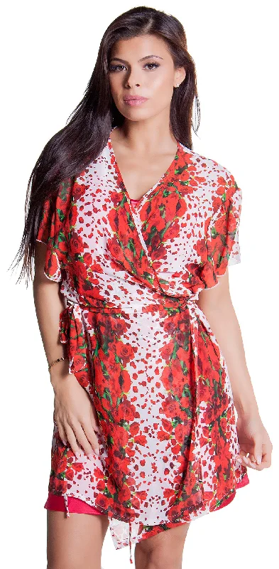 women's pajamas in bold patternsWomen's Chiffon Short Wrap Robe #3073