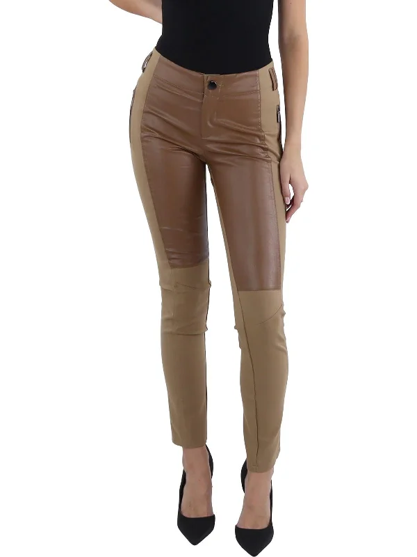 Women's Jodhpurs with Cropped LengthWomens Front Faux Leather Mixed Media Leggings