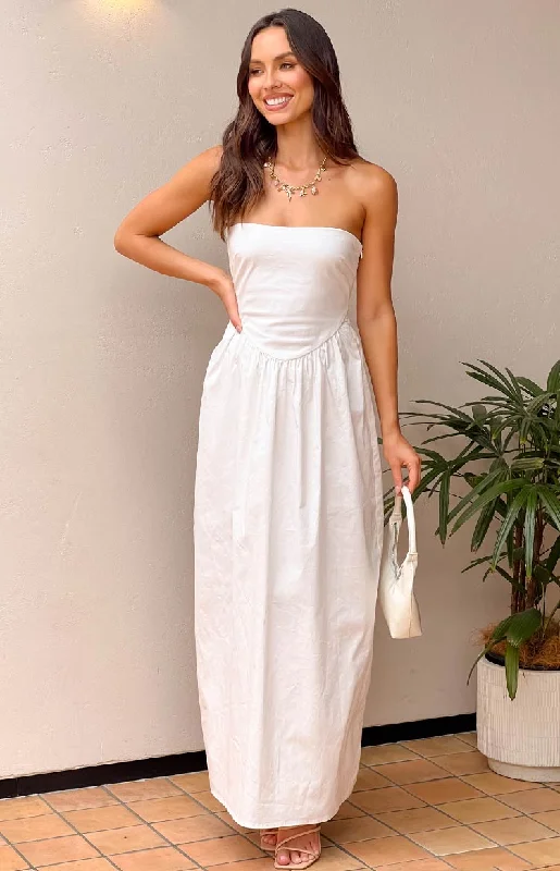 Women's Tiered DressesJazlynn White Strapless Maxi Dress