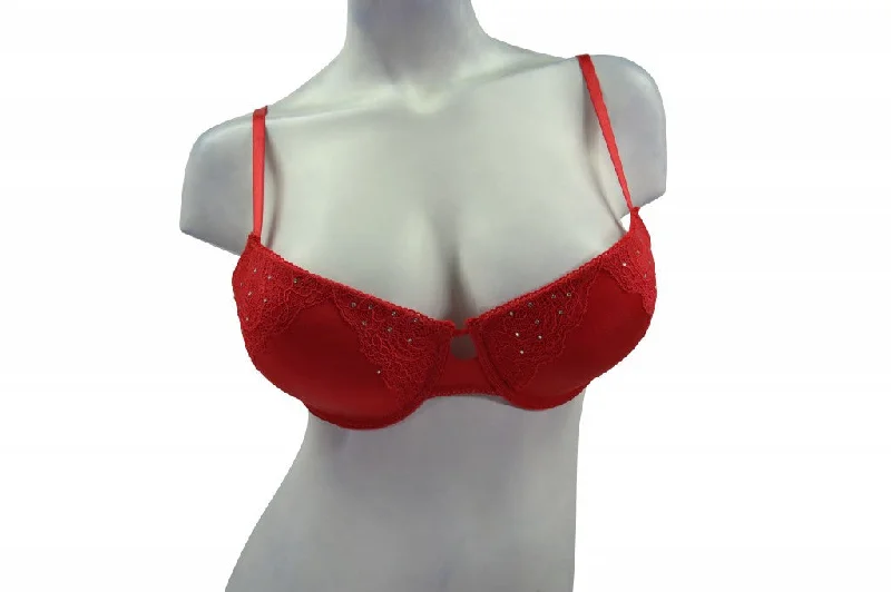 plus-size sports bra with mesh ventilationRed Lace & Bling Push-Up Bra