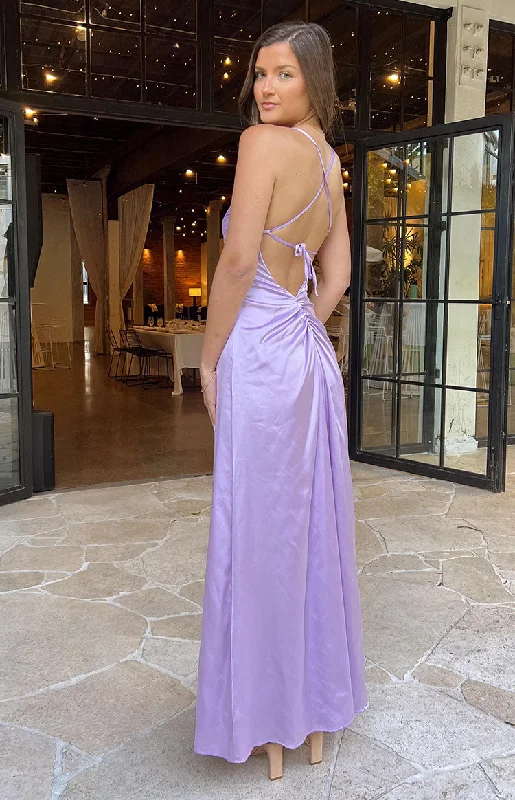 Women's Collarless DressesBlaise Lilac Satin Maxi Dress