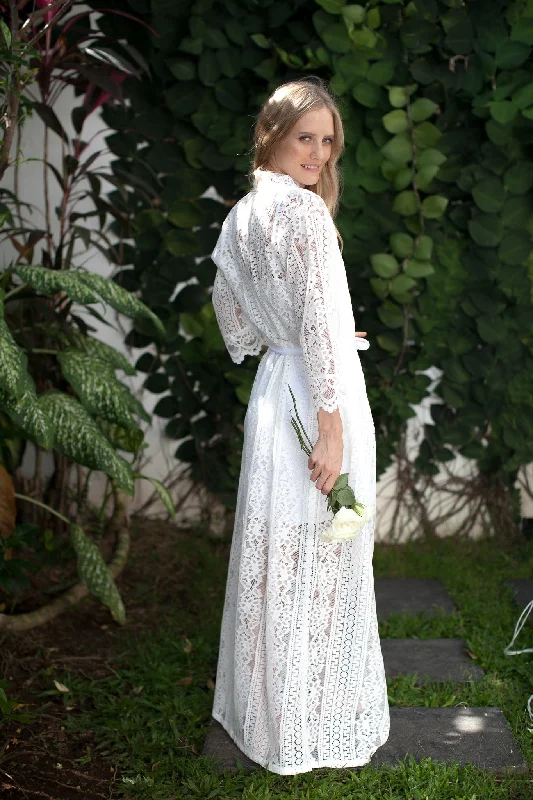 women's pajamas featuring animal printsAudrey Lace Full Length Bridal Robe