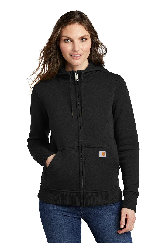 Women's Hooded Sweatshirts with Floral LiningCarhartt Womens Clarksburg Full Zip Hooded Sweatshirt Hoodie w/ Pockets - Black