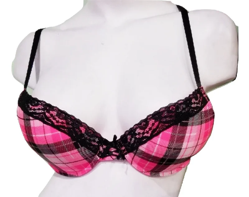 plus-size underwire bra with wide strapsPink Plaid Push-up Bra