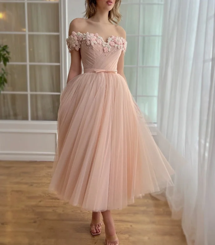 Women's Low-Waisted Skirts3D Flower A-line Lace Appliques Prom Dresses for Women Tulle Wedding Dress lovely Long Skirt