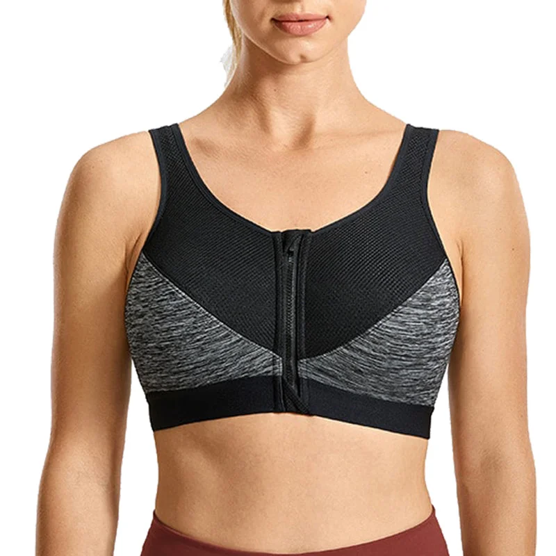 plus-size underwire bra with padded cupsHigh Impact Wireless Cross Back Support Front Zip Sports Bra (Wild Wood, Waves Blue and Heather Grey) - Find Ultimate Comfort and Support for Your Active Lifestyle