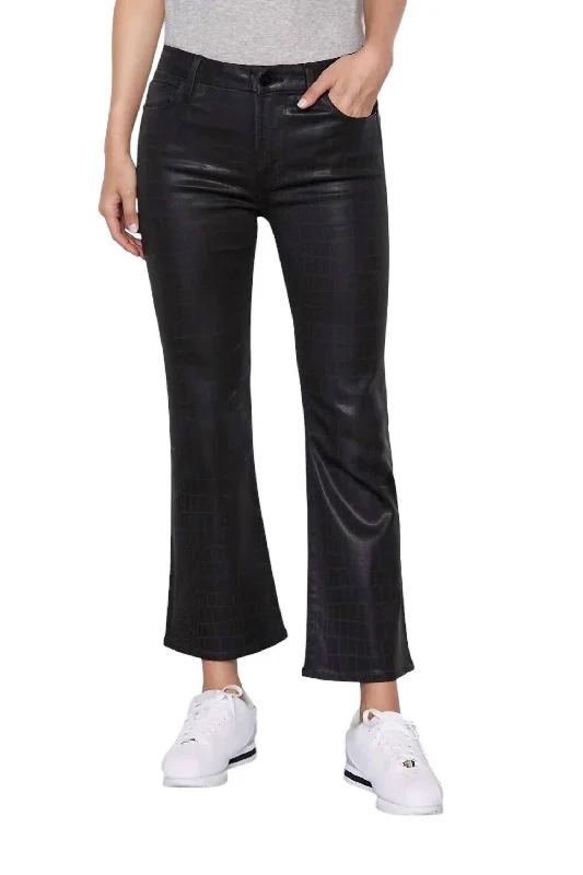 Women's Jodhpurs with Rounded CollarLe Mini Boot Crop Croc Coated Jeans In Black