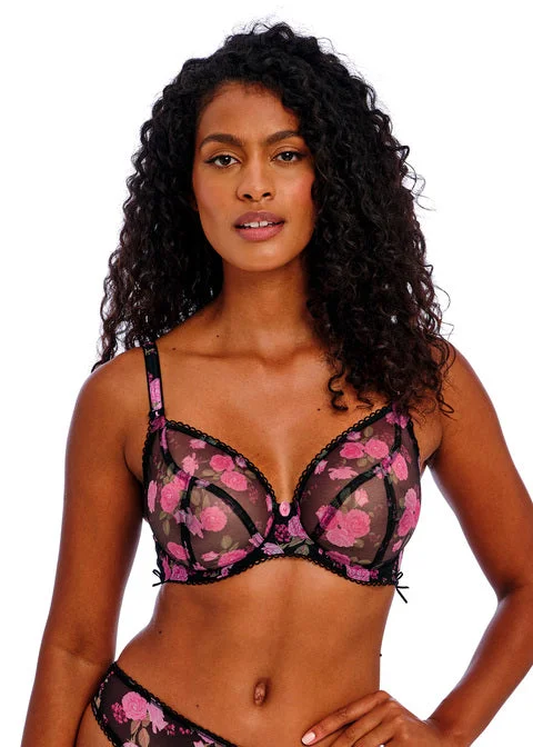 seamless bra with mesh lining for breathabilityRose Blossom Black Rose Uw Plunge Bra