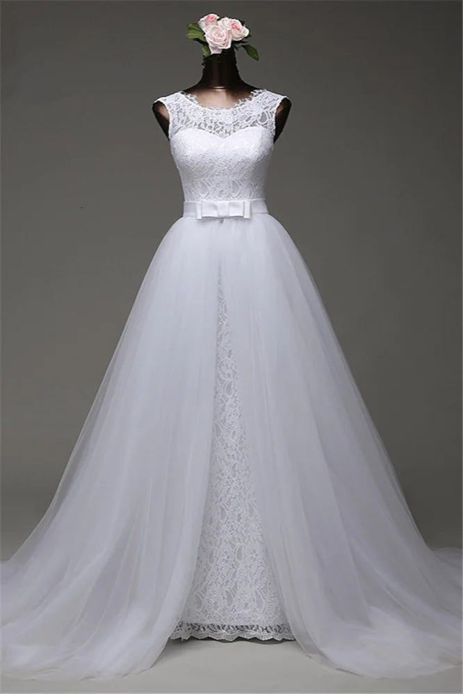 Women's Knit SkirtsJewel Sleeveless Lace Long Wedding Gown With Overskirt