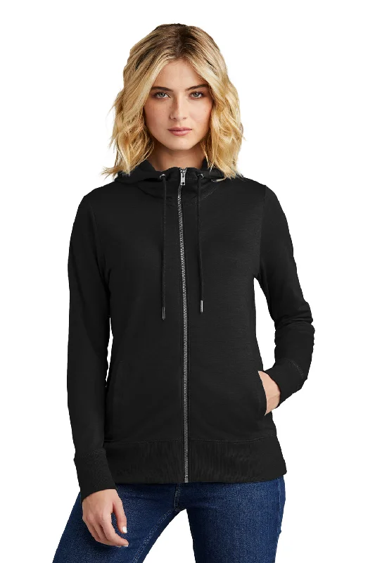 Women's Hooded Sweatshirts with Stretch WaistDistrict Womens French Terry Full Zip Hooded Sweatshirt Hoodie w/ Pockets - Black