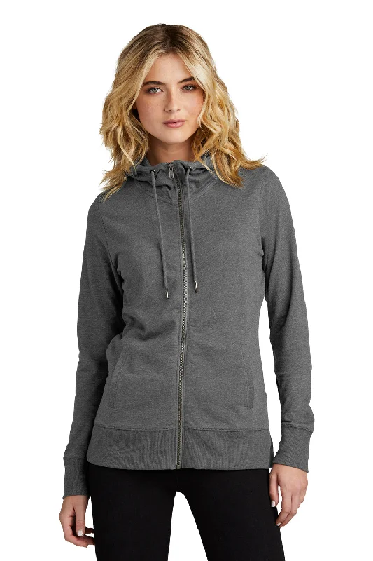 Women's Hooded Sweatshirts with High WaistDistrict Womens French Terry Full Zip Hooded Sweatshirt Hoodie w/ Pockets - Washed Coal Grey