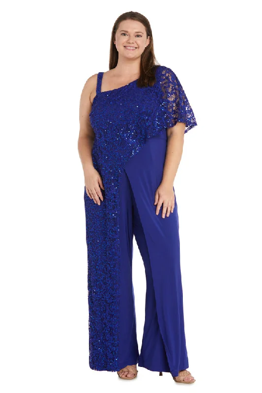 Women's Jumpsuits with Notched CollarR&M Richards 3556W Long Plus Size Sequin Formal Jumpsuit